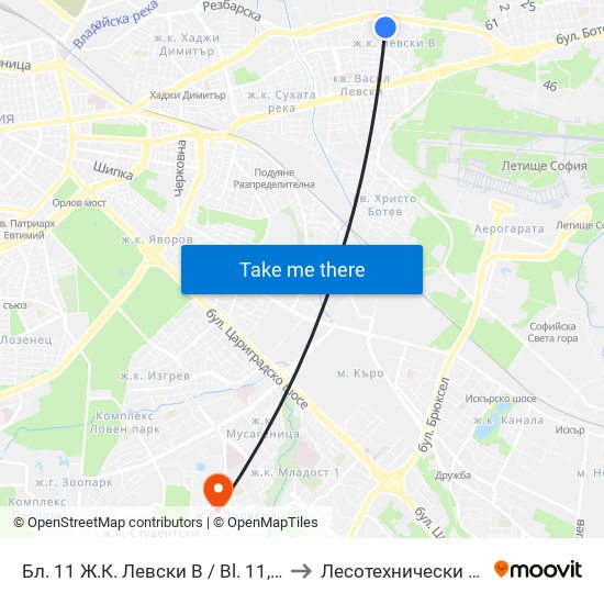 Бл. 11 Ж.К. Левски В / Bl. 11, Levski V Qr. (0131) to Лесотехнически Университет map