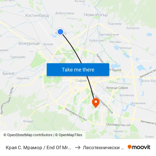 Края С. Мрамор / End Of Mramor Village (0439) to Лесотехнически Университет map
