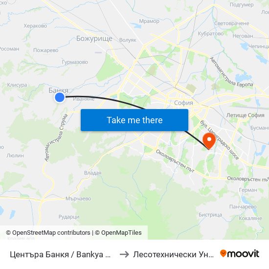 Центъра Банкя / Bankya Centre (0502) to Лесотехнически Университет map
