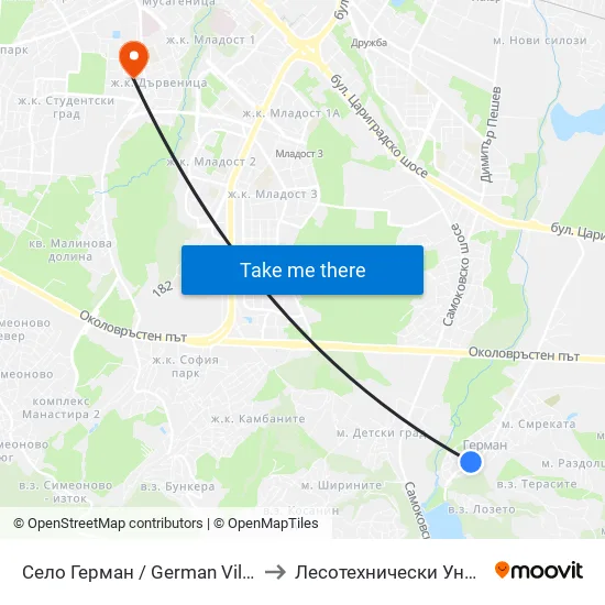 Село Герман / German Village (1517) to Лесотехнически Университет map