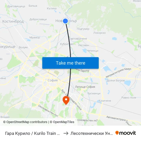 Гара Курило / Kurilo Train Station (0457) to Лесотехнически Университет map