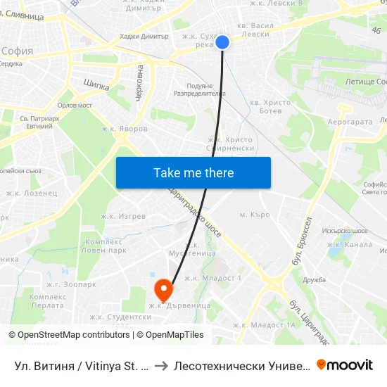 Ул. Витиня / Vitinya St. (1872) to Лесотехнически Университет map