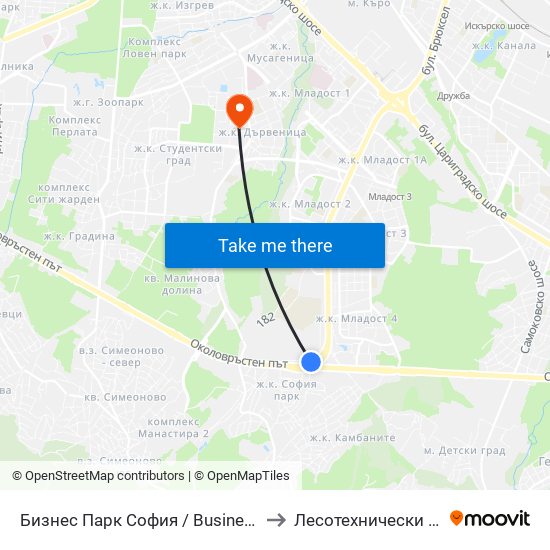 Бизнес Парк София / Business Park Sofia (2625) to Лесотехнически Университет map