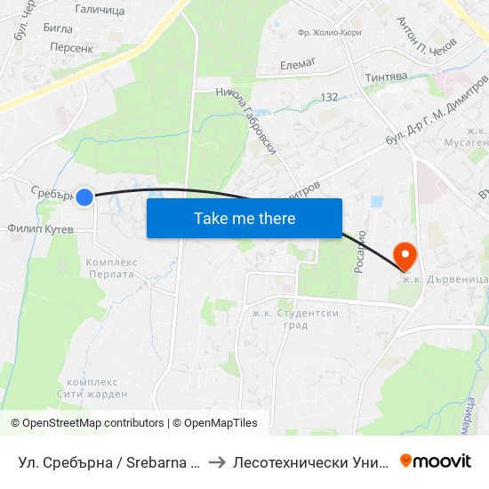 Ул. Сребърна / Srebarna St. (0976) to Лесотехнически Университет map
