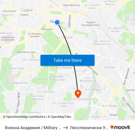 Военна Академия / Military Academy (0441) to Лесотехнически Университет map