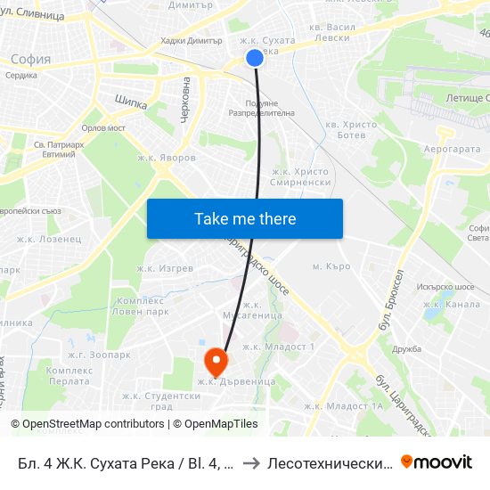 Бл. 4 Ж.К. Сухата Река / Bl. 4, Suhata Reka Qr. (1469) to Лесотехнически Университет map