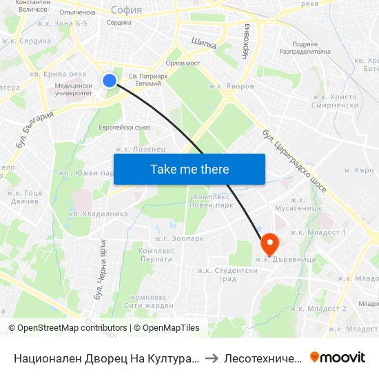 Национален Дворец На Културата / National Palace Of Culture (1135) to Лесотехнически Университет map
