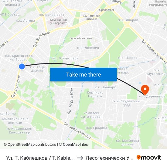 Ул. Т. Каблешков / T. Kableshkov St. (2211) to Лесотехнически Университет map