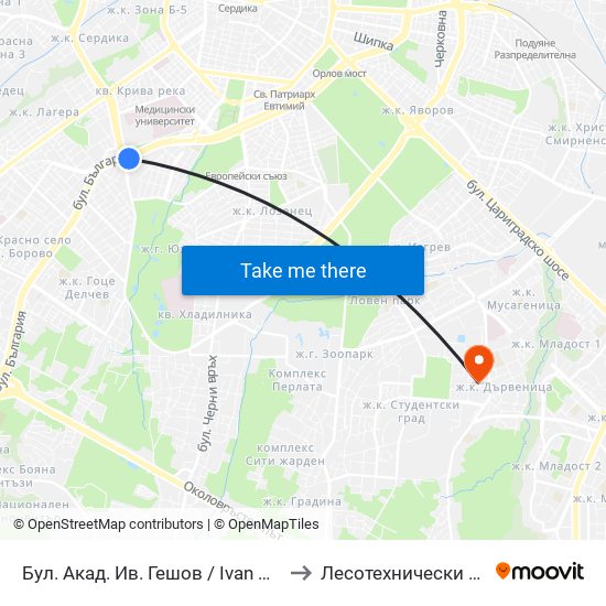 Бул. Акад. Ив. Гешов / Ivan Geshov Blvd. (0272) to Лесотехнически Университет map
