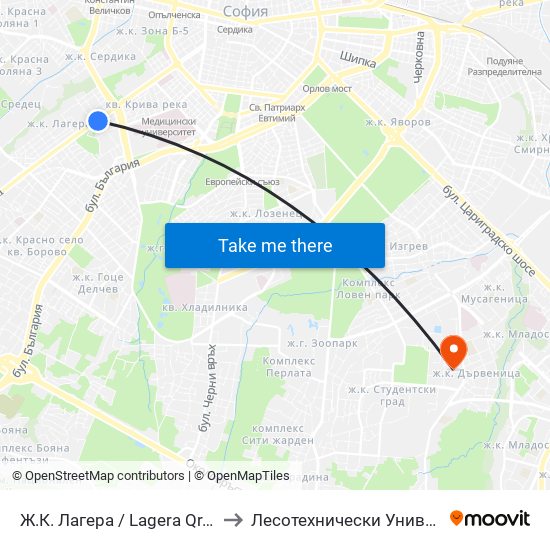 Ж.К. Лагера / Lagera Qr. (0645) to Лесотехнически Университет map