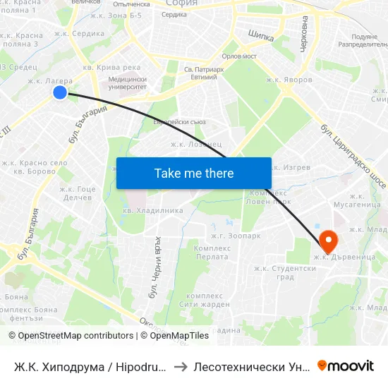 Ж.К. Хиподрума / Hipodruma Qr. (0693) to Лесотехнически Университет map