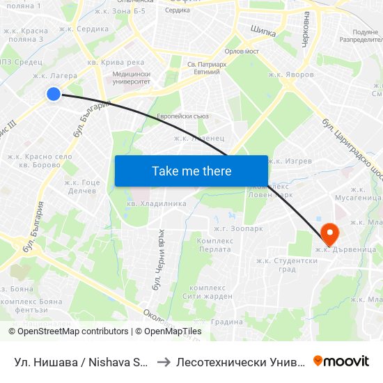Ул. Нишава / Nishava St. (2110) to Лесотехнически Университет map
