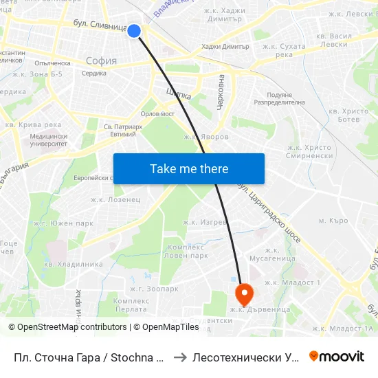Пл. Сточна Гара / Stochna Gara Sq. (1321) to Лесотехнически Университет map