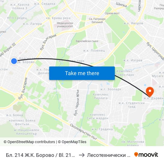 Бл. 214 Ж.К. Борово / Bl. 214, Borovo Qr. (0165) to Лесотехнически Университет map