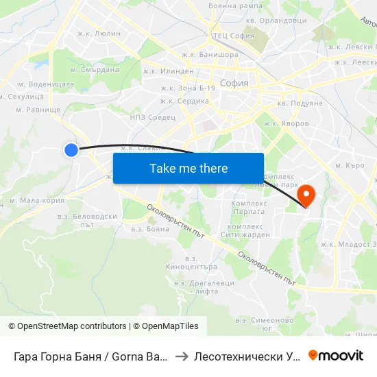Гара Горна Баня / Gorna Banya Train Station to Лесотехнически Университет map