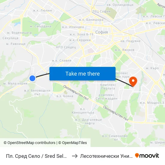 Пл. Сред Село / Sred Selo Sq. (2847) to Лесотехнически Университет map