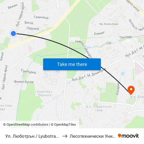 Ул. Люботрън / Lyubotran St. (2039) to Лесотехнически Университет map