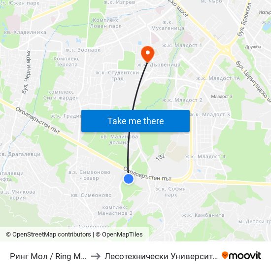 Ринг Мол / Ring Mall to Лесотехнически Университет map