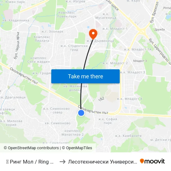 🛍️ Ринг Мол / Ring Mall to Лесотехнически Университет map