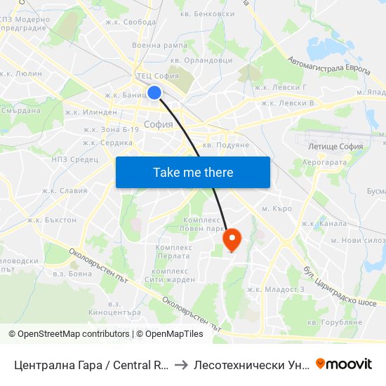 Централна Гара / Central Railway Station to Лесотехнически Университет map