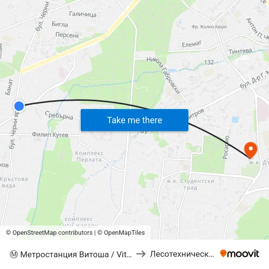 Ⓜ️ Метростанция Витоша / Vitosha Metro Station (0910) to Лесотехнически Университет map
