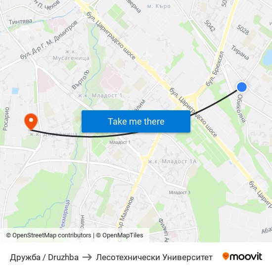 Дружба / Druzhba to Лесотехнически Университет map