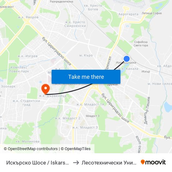 Искърско Шосе / Iskarsko Shosse to Лесотехнически Университет map