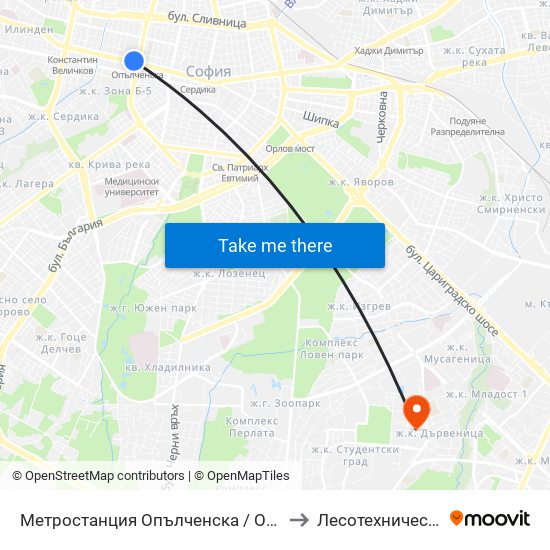 Метростанция Опълченска / Opalchenska Metro Station (6407) to Лесотехнически Университет map