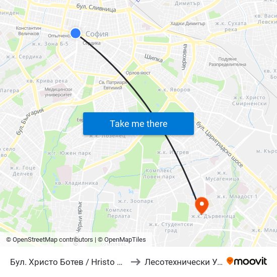 Бул. Христо Ботев / Hristo Botev Blvd. (6405) to Лесотехнически Университет map
