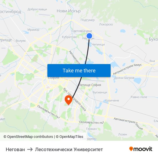 Негован to Лесотехнически Университет map