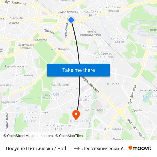 Подуяне Пътническа / Poduyane Patnicheska to Лесотехнически Университет map