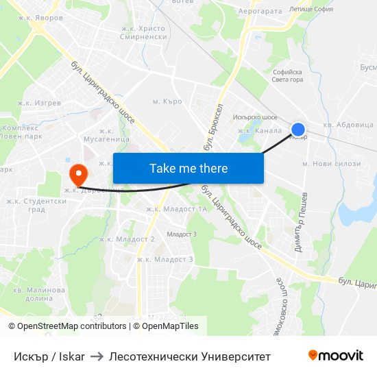 Искър / Iskar to Лесотехнически Университет map