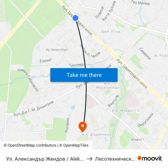 Ул. Александър Жендов / Aleksandar Zhendov Blvd. (1820) to Лесотехнически Университет map