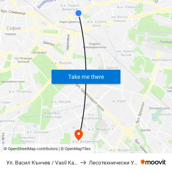 Ул. Васил Кънчев / Vasil Kanchev St. (1862) to Лесотехнически Университет map