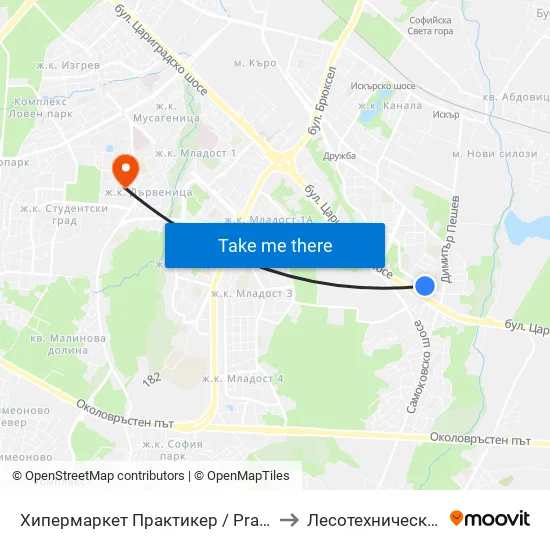 Хипермаркет Практикер / Praktiker Hypermarket (2409) to Лесотехнически Университет map
