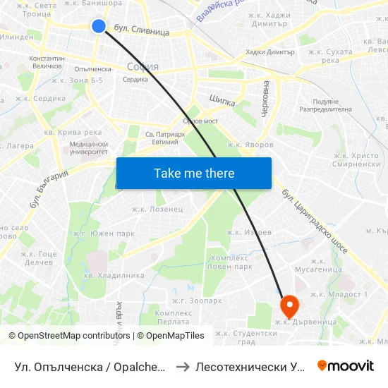 Ул. Опълченска / Opalchenska St. (2082) to Лесотехнически Университет map