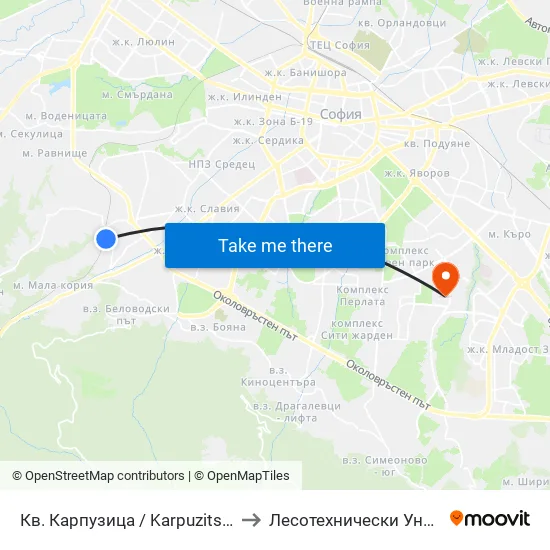 Кв. Карпузица / Karpuzitsa Qr. (6644) to Лесотехнически Университет map