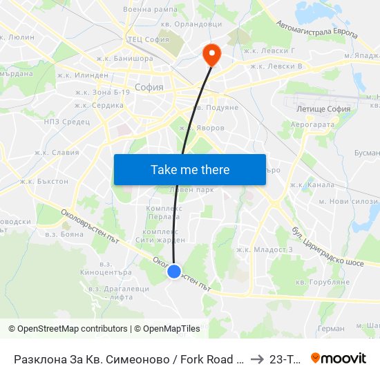 Разклона За Кв. Симеоново / Fork Road To Simeonovo Qr. (1459) to 23-Ти Дкц map