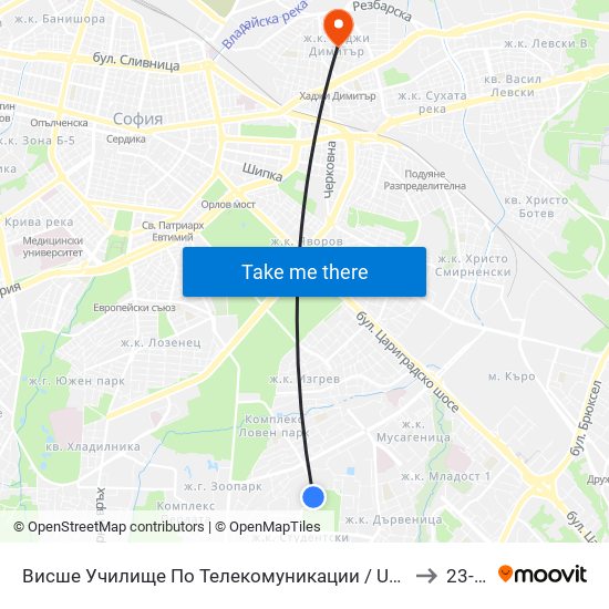 Висше Училище По Телекомуникации / University Of Telecommunications And Post (1396) to 23-Ти Дкц map