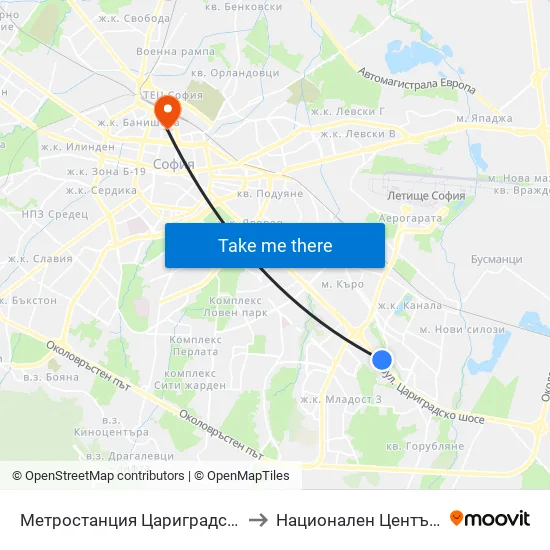 Ⓜ️ Метростанция Цариградско Шосе / Tsarigradsko Shosse Metro Station (1016) to Национален Център По Хематология И Трансфузиология map
