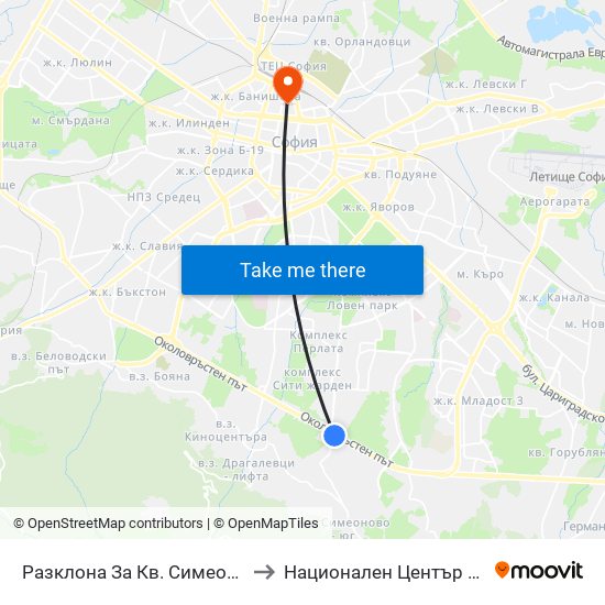 Разклона За Кв. Симеоново / Fork Road To Simeonovo Qr. (1459) to Национален Център По Хематология И Трансфузиология map