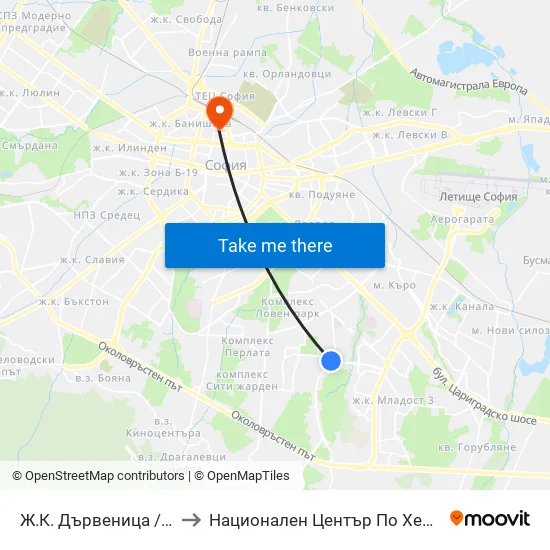 Ж.К. Дървеница / Darvenitsa Qr. (1015) to Национален Център По Хематология И Трансфузиология map
