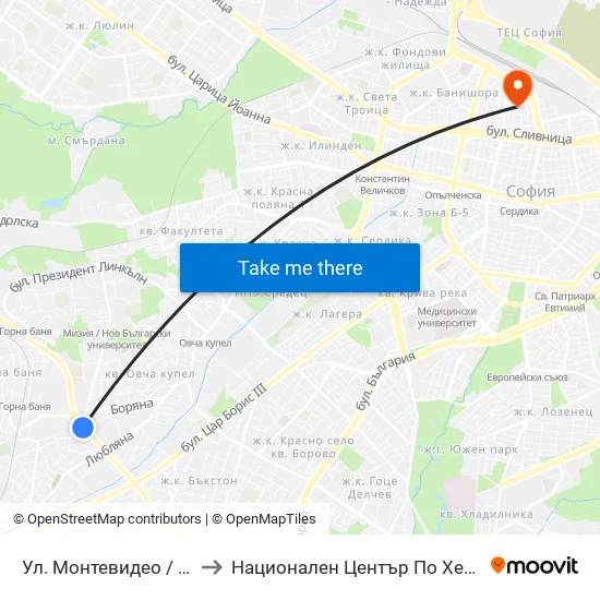 Ул. Монтевидео / Montevideo St. (2050) to Национален Център По Хематология И Трансфузиология map
