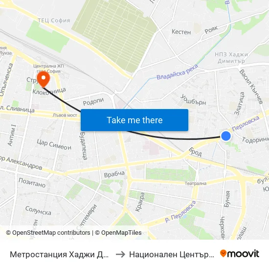 Метростанция Хаджи Димитър / Hadzhi Dimitar Metro Station (0303) to Национален Център По Хематология И Трансфузиология map