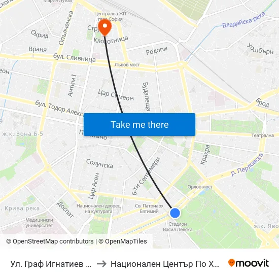 Ⓜ️🎓 Ул. Граф Игнатиев / Graf Ignatiev St. (1913) to Национален Център По Хематология И Трансфузиология map