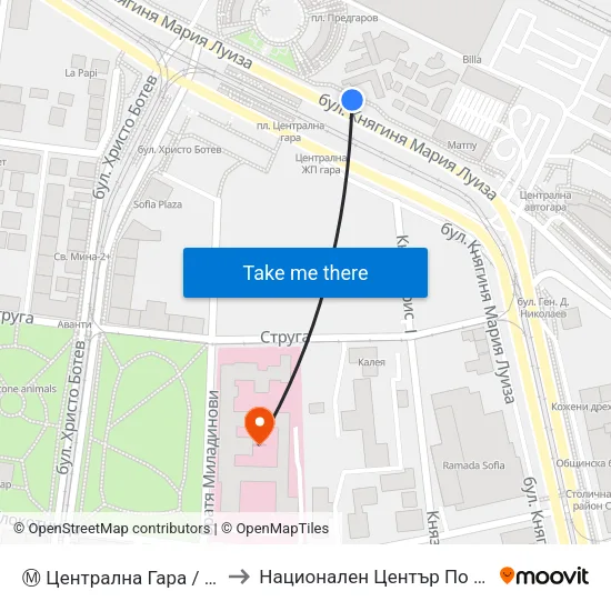 Ⓜ️ Централна Гара / Central Railway Station (1327) to Национален Център По Хематология И Трансфузиология map