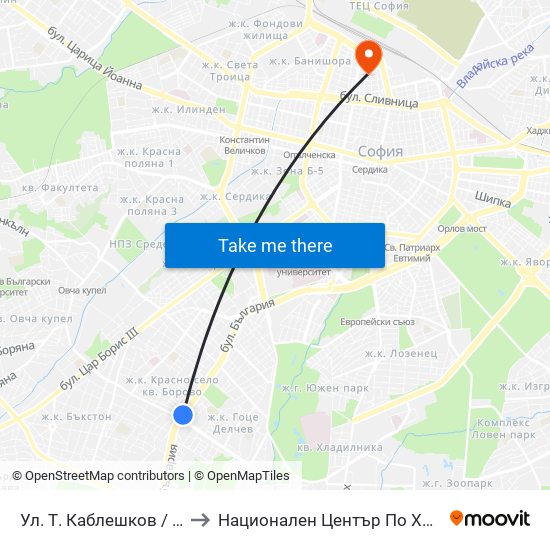 Ул. Т. Каблешков / T. Kableshkov St. (2211) to Национален Център По Хематология И Трансфузиология map