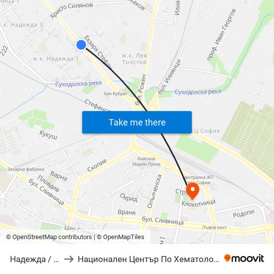 Надежда / Nadezhda to Национален Център По Хематология И Трансфузиология map