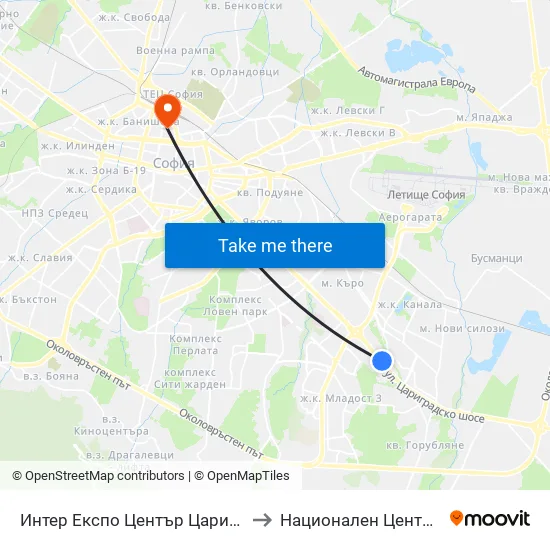 Интер Експо Център Цариградско Шосе / Inter Expo Center – Tsarigradsko Shose to Национален Център По Хематология И Трансфузиология map