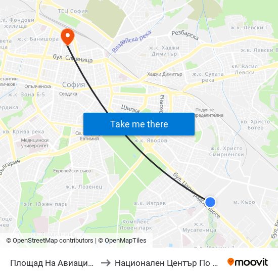 Площад На Авиацията / Aviation Square (1258) to Национален Център По Хематология И Трансфузиология map